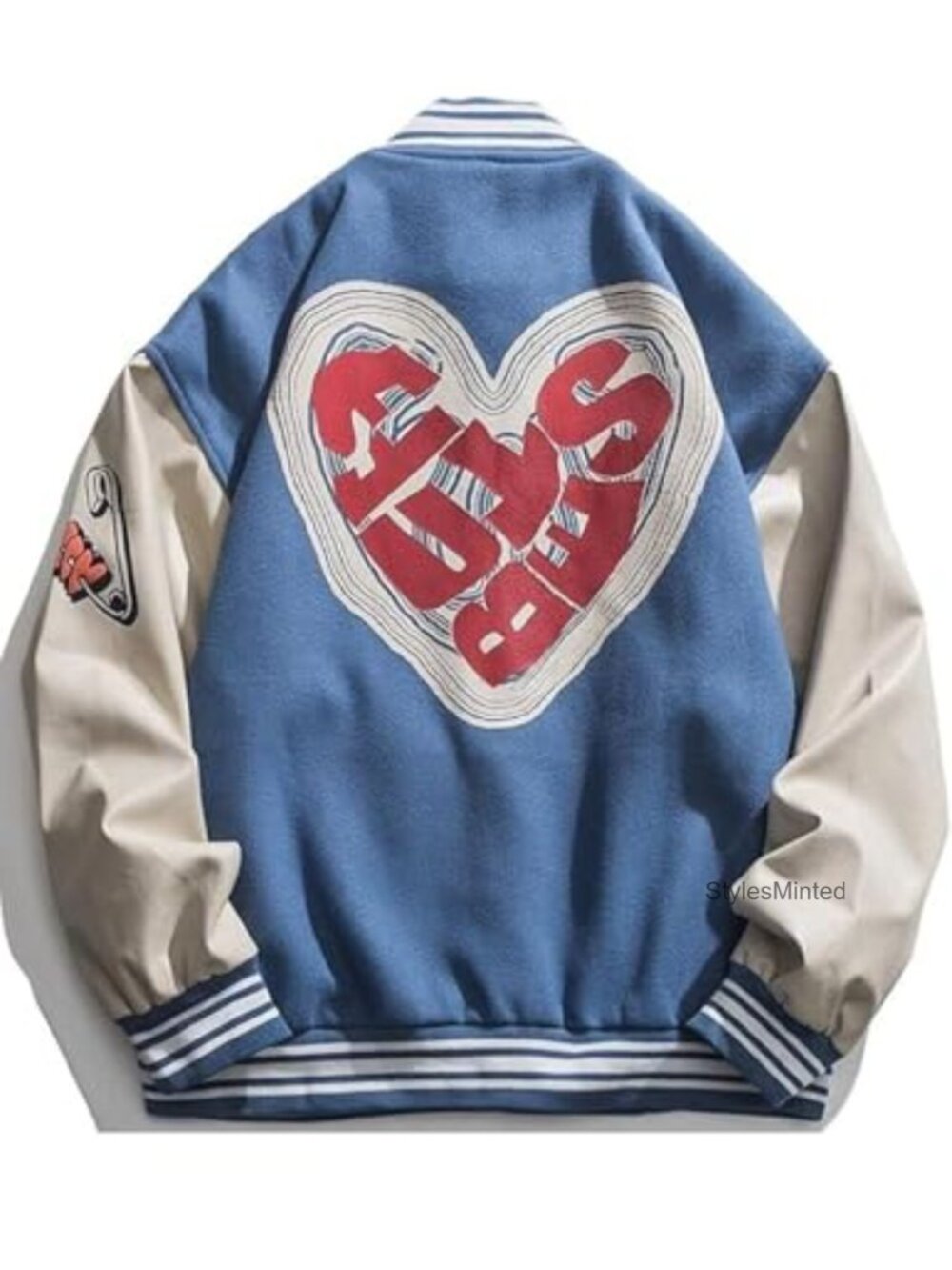 Men's Varsity Baseball Jacket Letter Print Cotton Fur Coat Streetwear with
